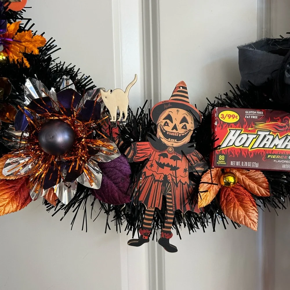 Vintage Repurposed Halloween Festive Holiday Wreath